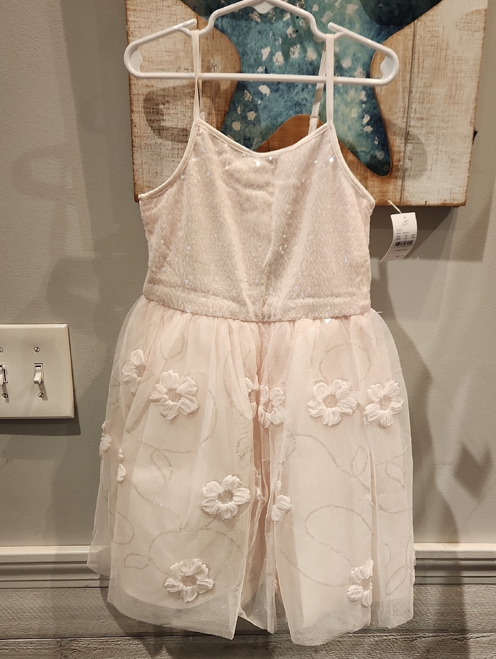 NWT Zenzi Girls Pink Sequin Top Dress w/flowers On Bottom Sz S(6/7)